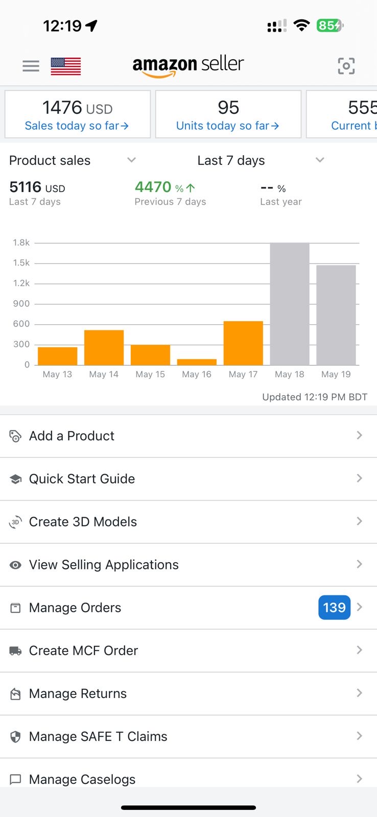 Provider-supplied Amazon Seller Central may 2026 sales snapshot