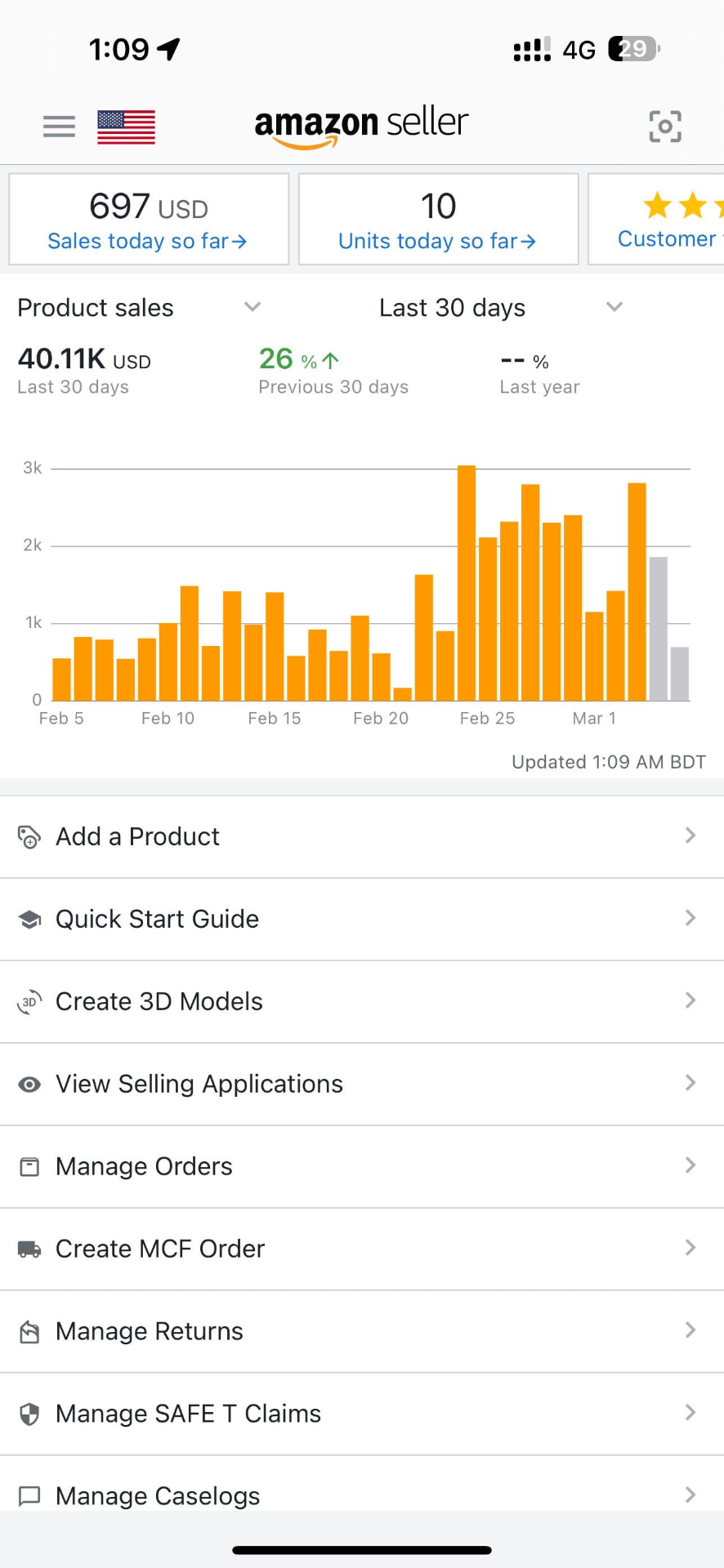 Provider-supplied Amazon Seller Central february–march 2026 snapshot